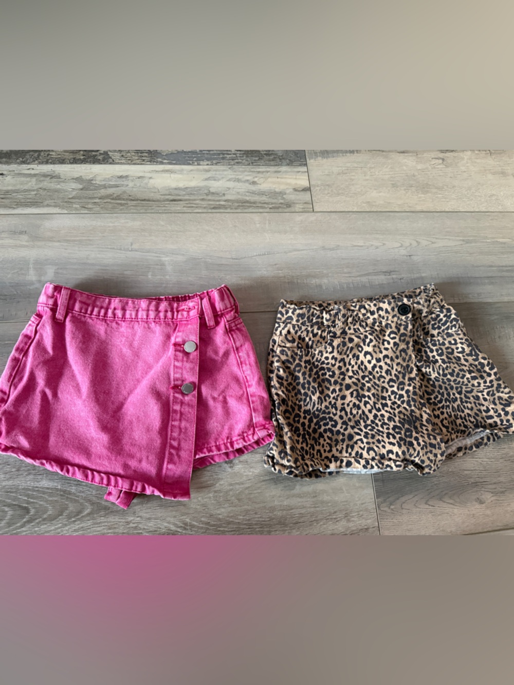 Hot Pink Denim Shorts & Leopard Print Cotton Shorts - Two-Piece Set